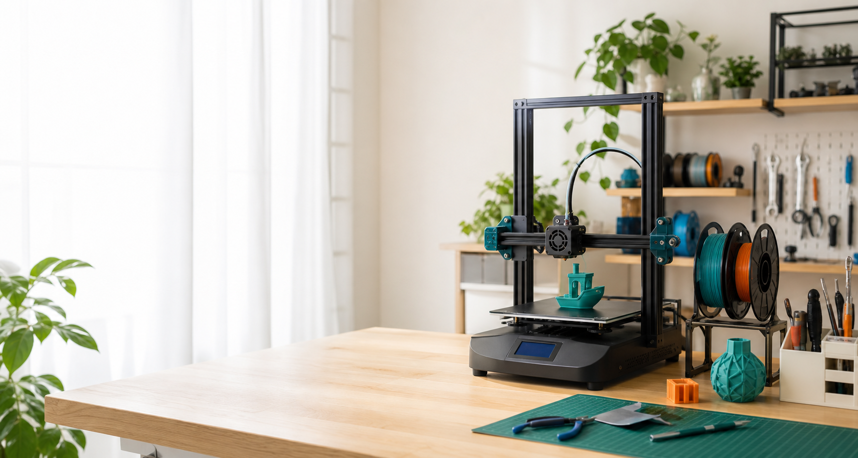 3Dプリンターと作業机のイメージ